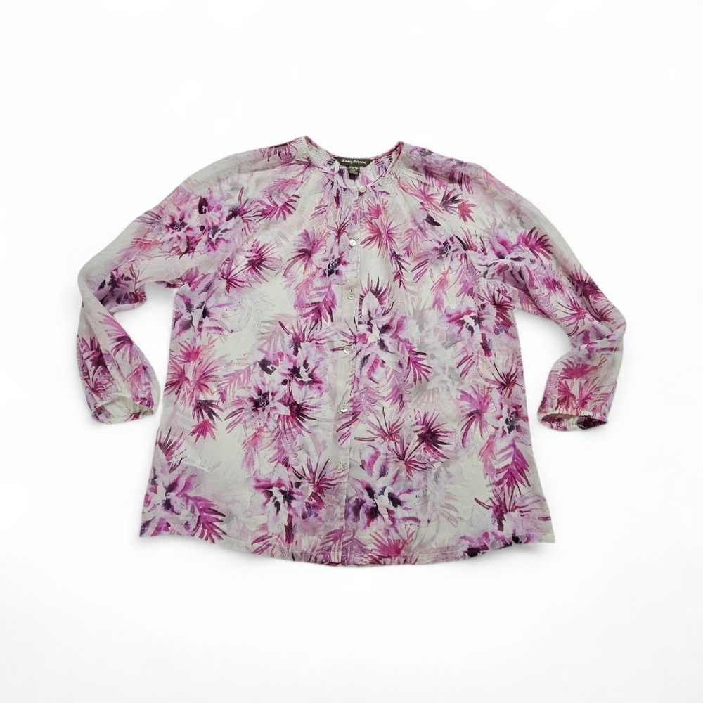 Tommy Bahama Silk Button Down Pink And White Floral Blouse Women's Size XS - Picture 2 of 8